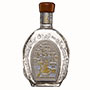 The front of the traditional Tequila Tres Toños Blanco bottle